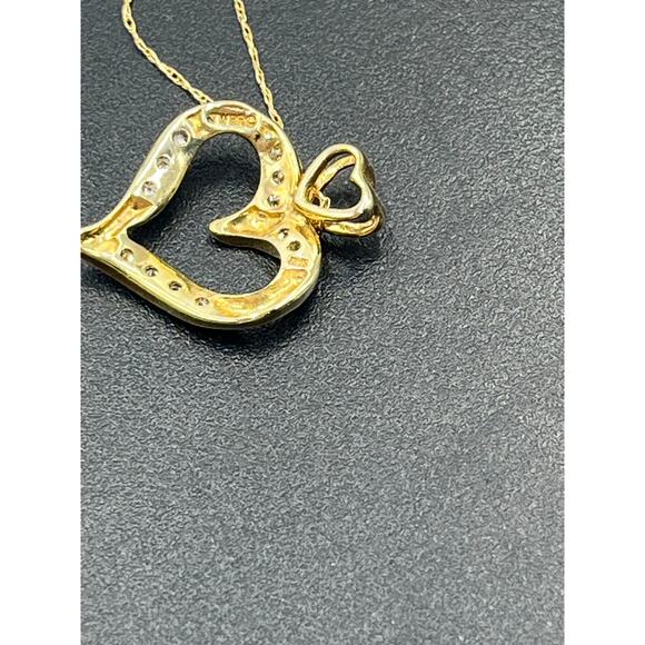 JWBR Vintage 10K Yellow Gold and Diamond Open Heart Love Pendant Necklace - Picture 12 of 12